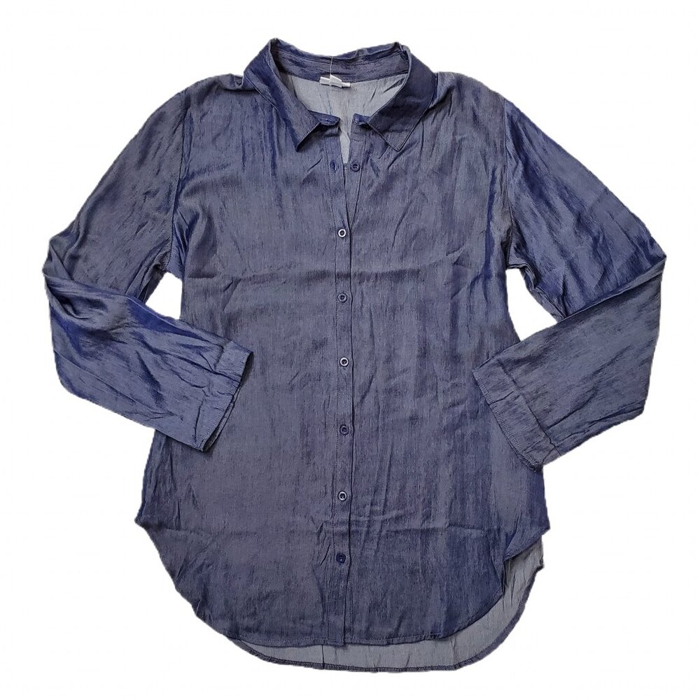 NEW XL LuLaRoe Denim Chambray Dark Blue Valentina‎ Long Sleeve Button Down Shirt